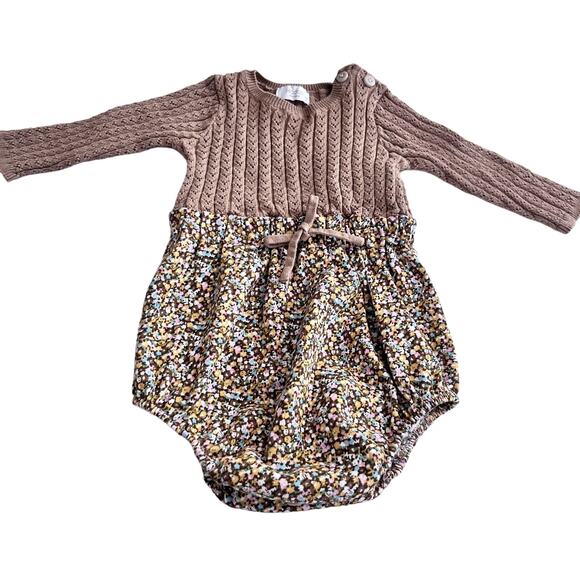 Hadas Baby Girl Knitted Combination Sweat Floral Romper size 6-9 months - Picture 1 of 7